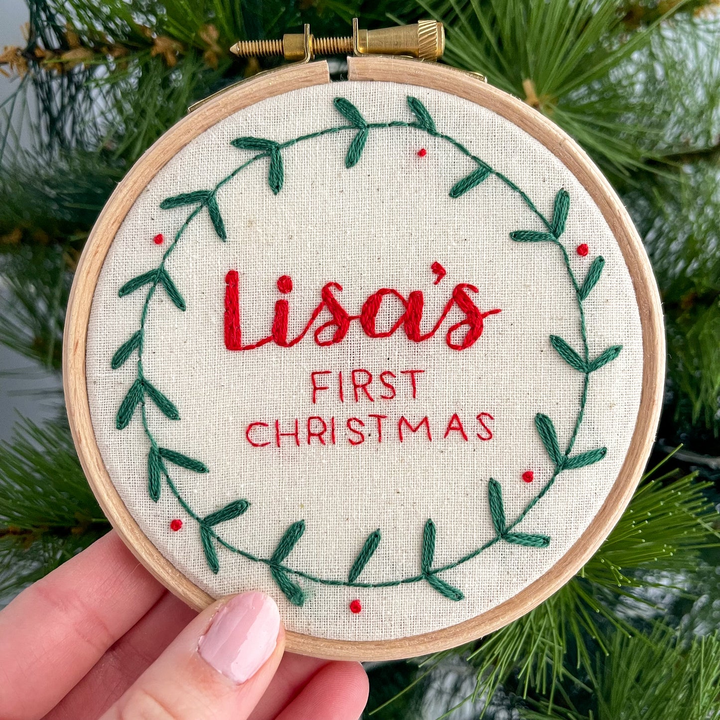 Baby's First Christmas Personalised Hand Embroidery Hoop