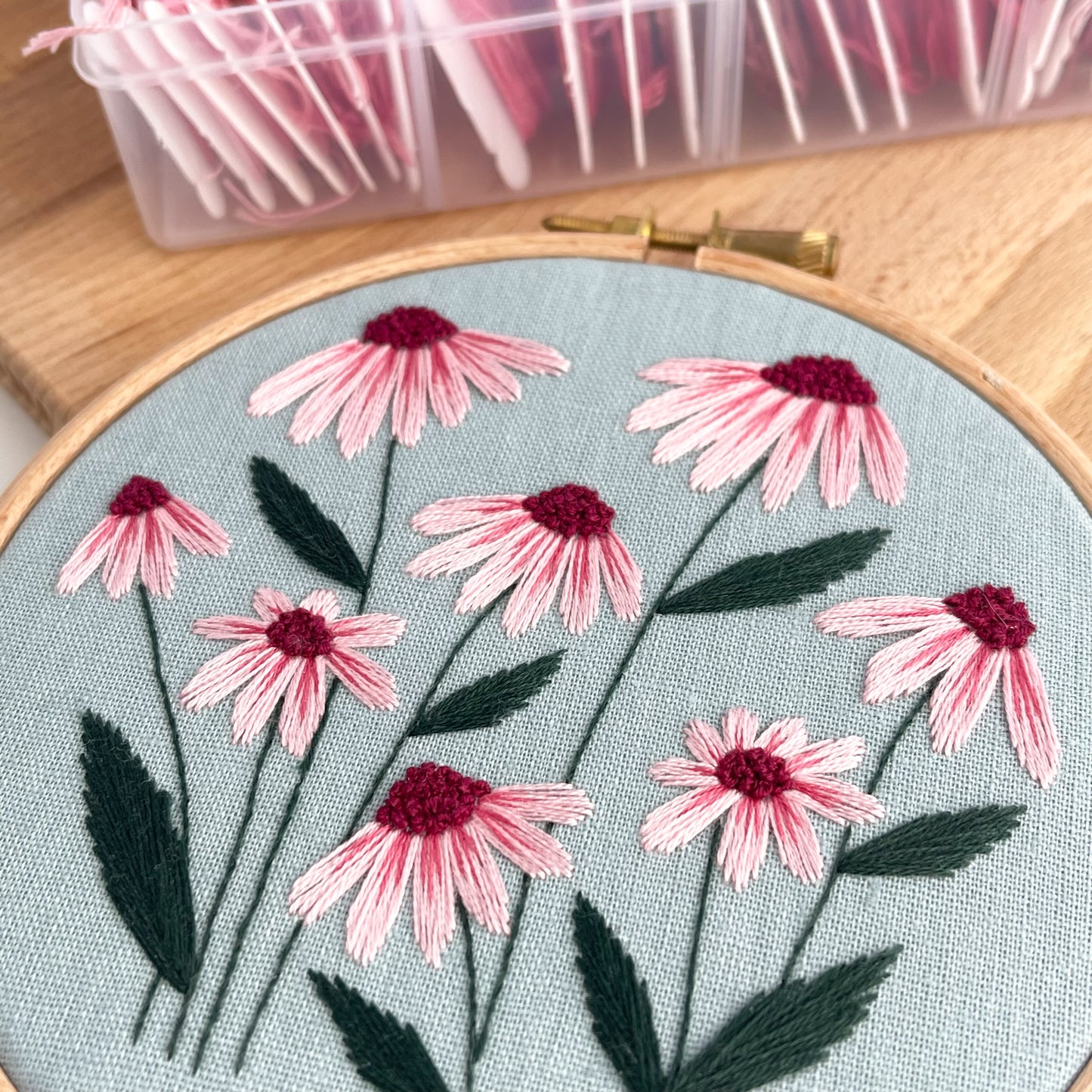 Blue Flowers Hand Embroidery Hoop