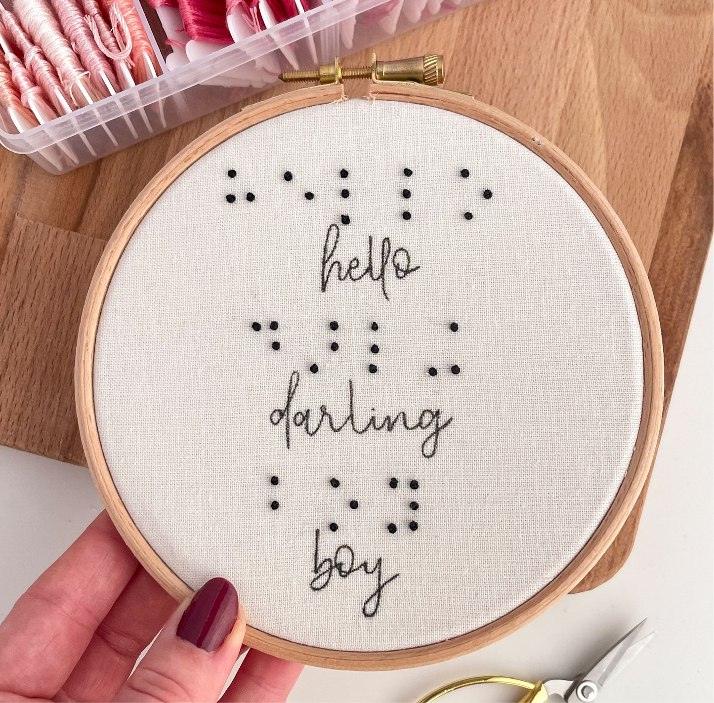 Braille Personalised Embroidery Hoop