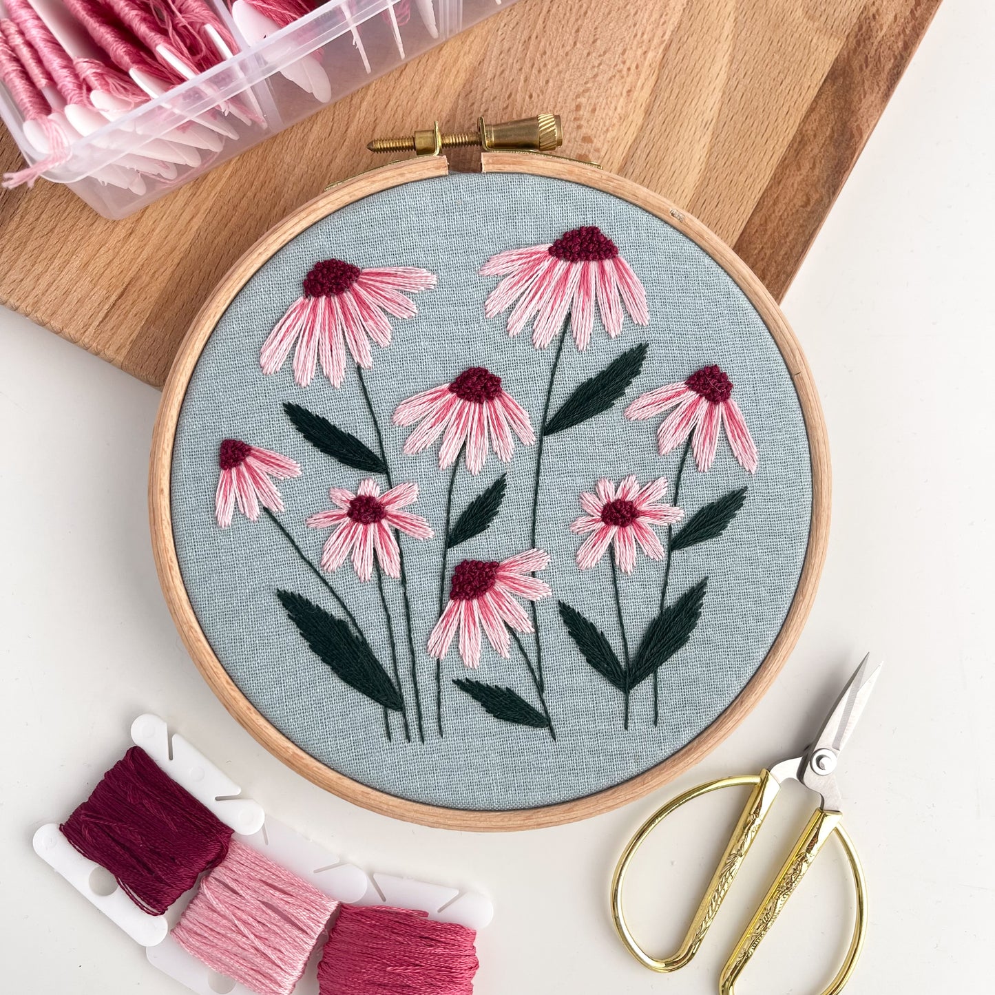 Blue Flowers Hand Embroidery Hoop