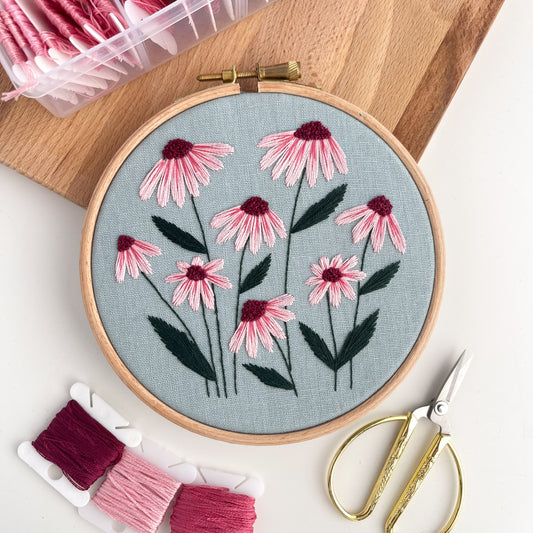 Blue Flowers Hand Embroidery Hoop