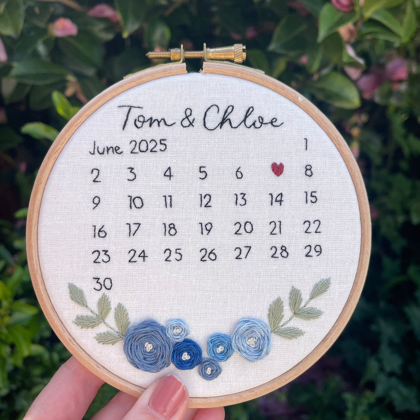 Wedding Calendar Hand Embroidery Hoop