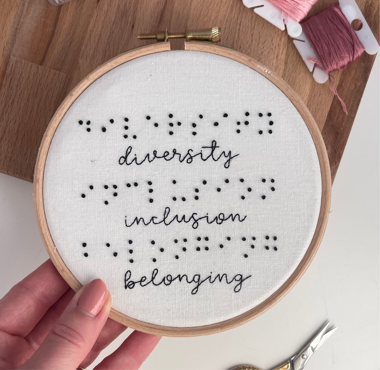Braille Personalised Embroidery Hoop