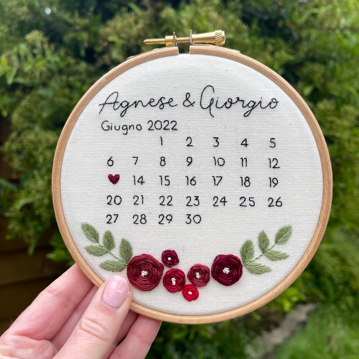 Wedding Calendar Hand Embroidery Hoop