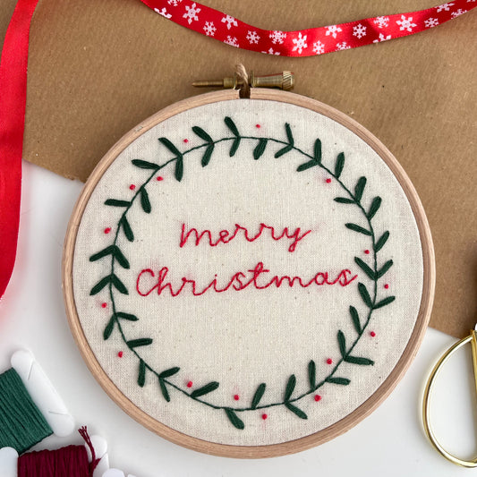 Merry Christmas Hand Embroidery Hoop