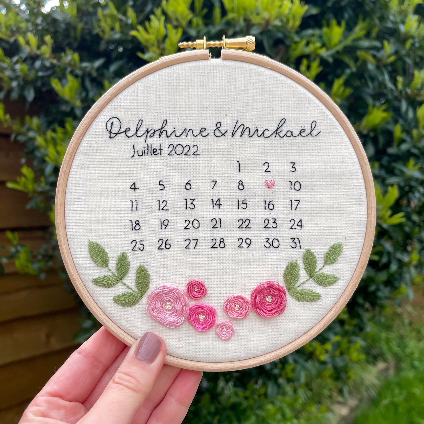 Wedding Calendar Hand Embroidery Hoop