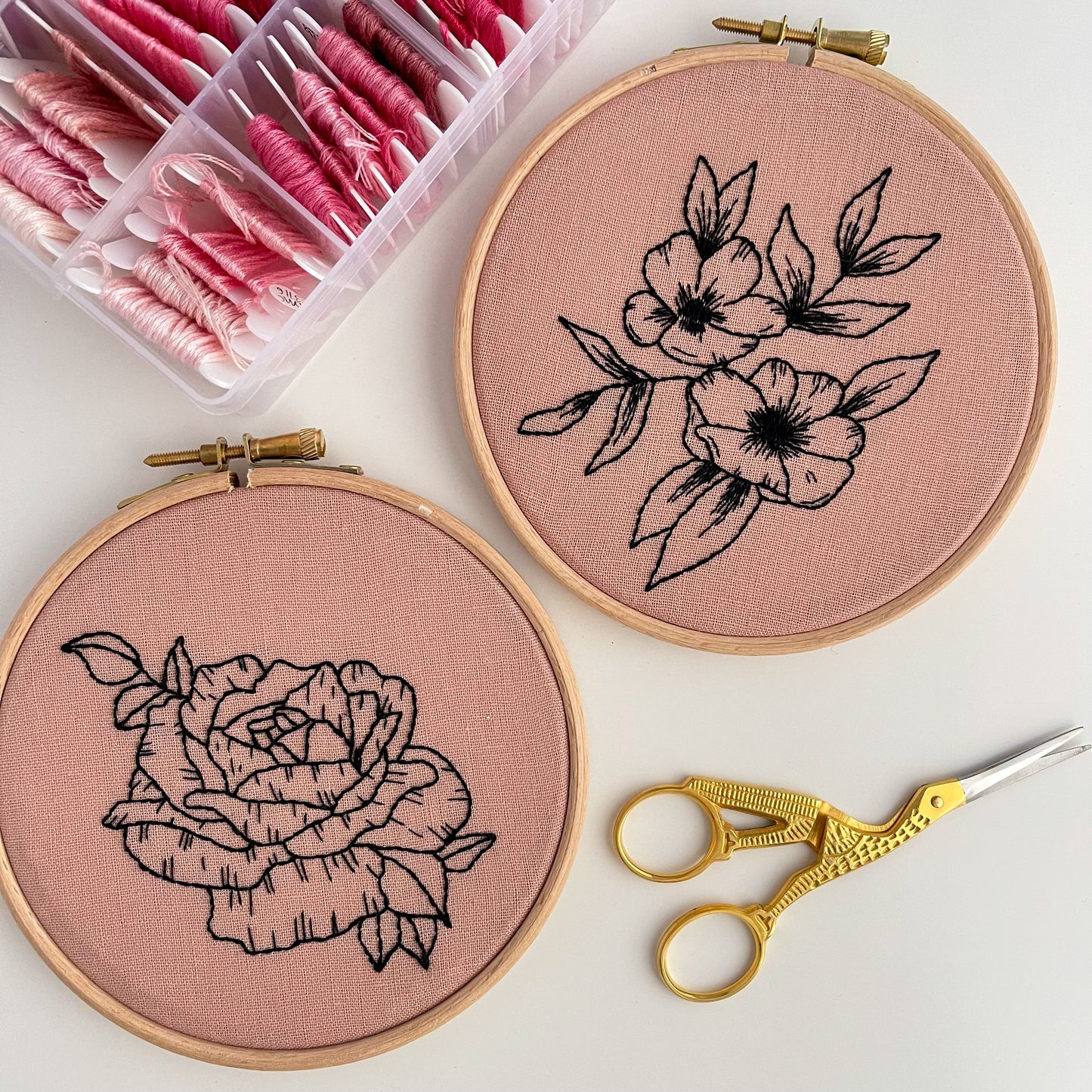 Pink Rose Bunch Hand Embroidery