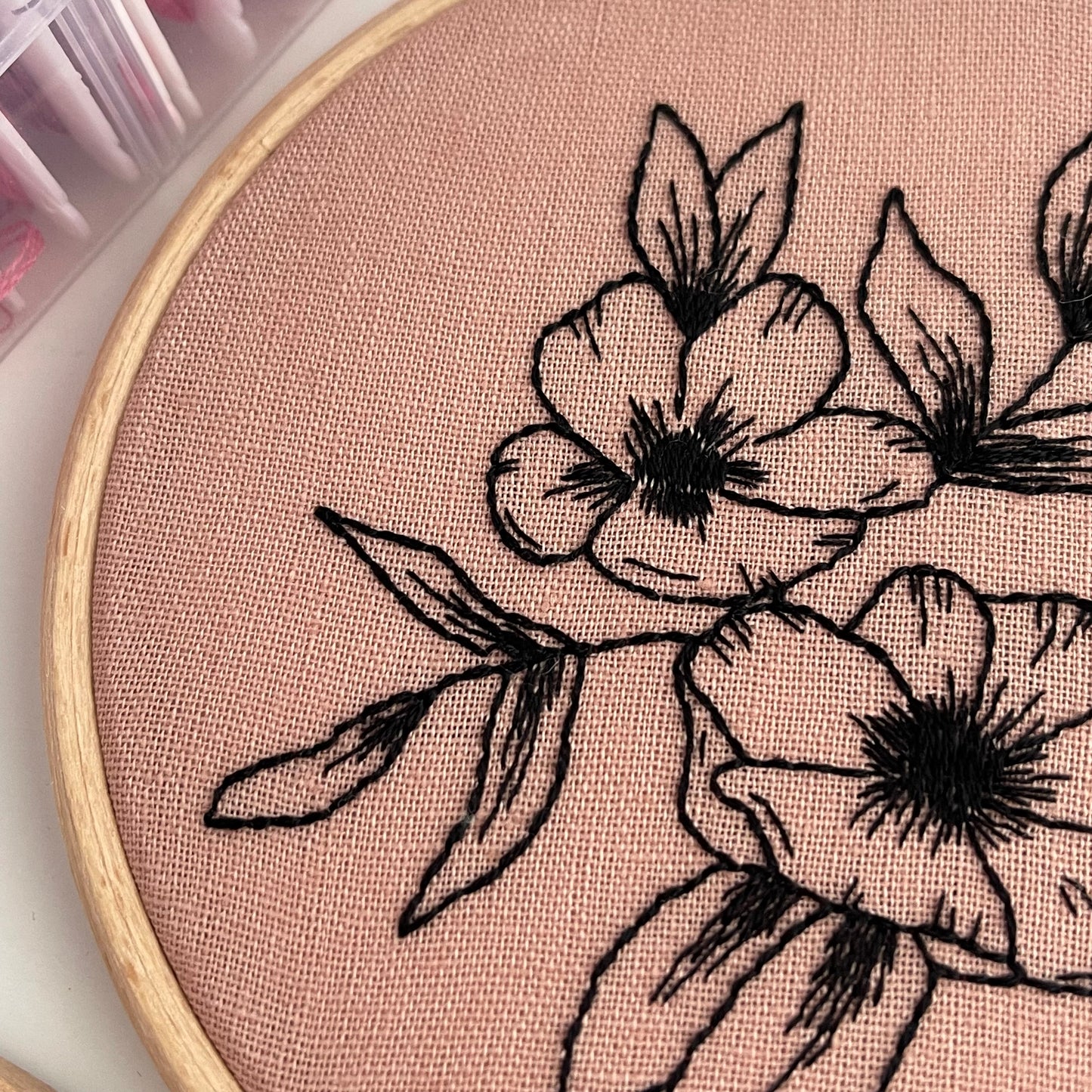 Pink Rose Bunch Hand Embroidery
