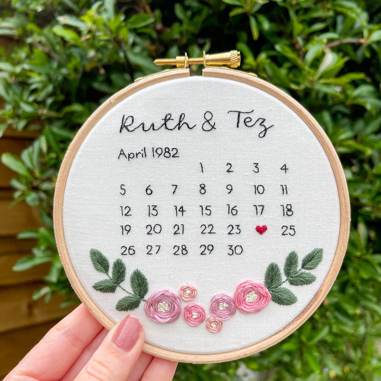 Wedding Calendar Hand Embroidery Hoop
