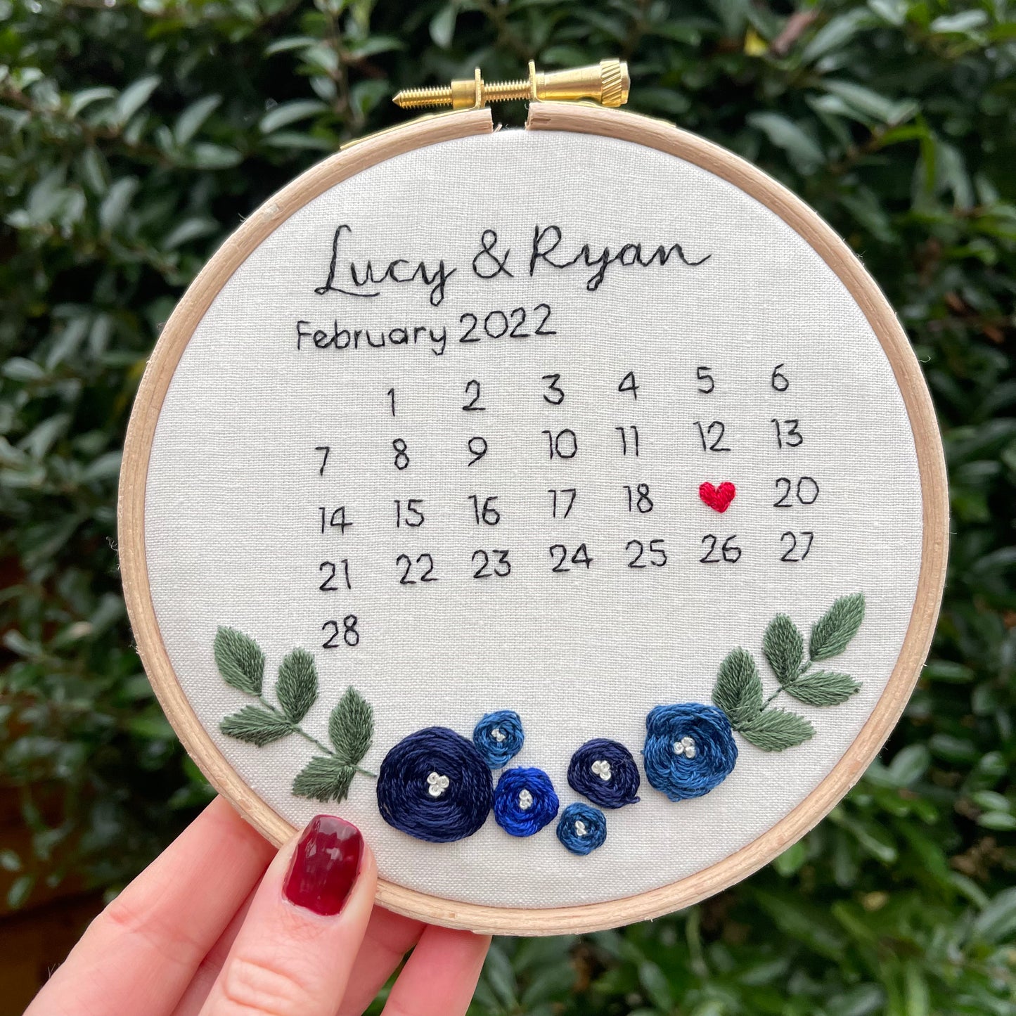 Wedding Calendar Hand Embroidery Hoop