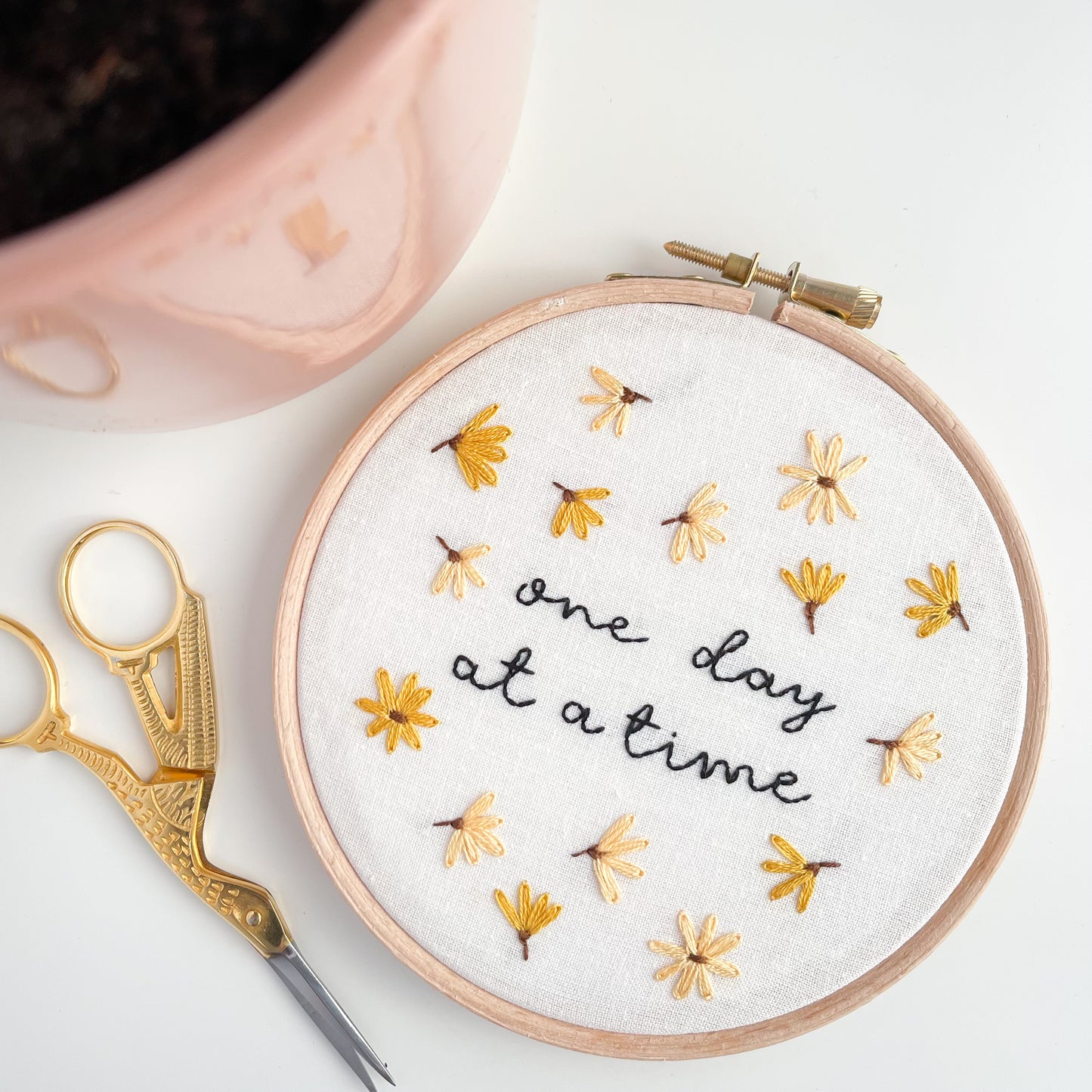 One Day At A Time Hand Embroidery Hoop