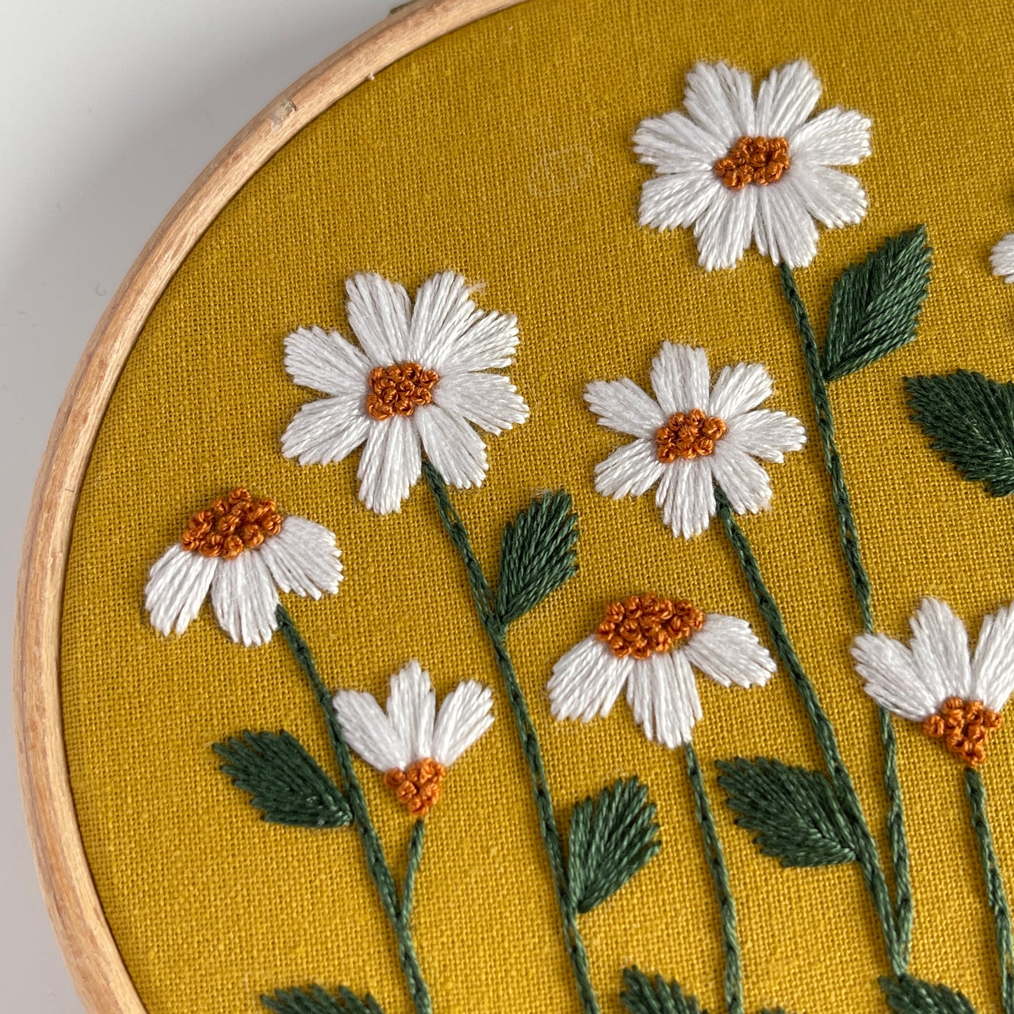 Mustard & Pink Daisy Hand Embroidery Hoop