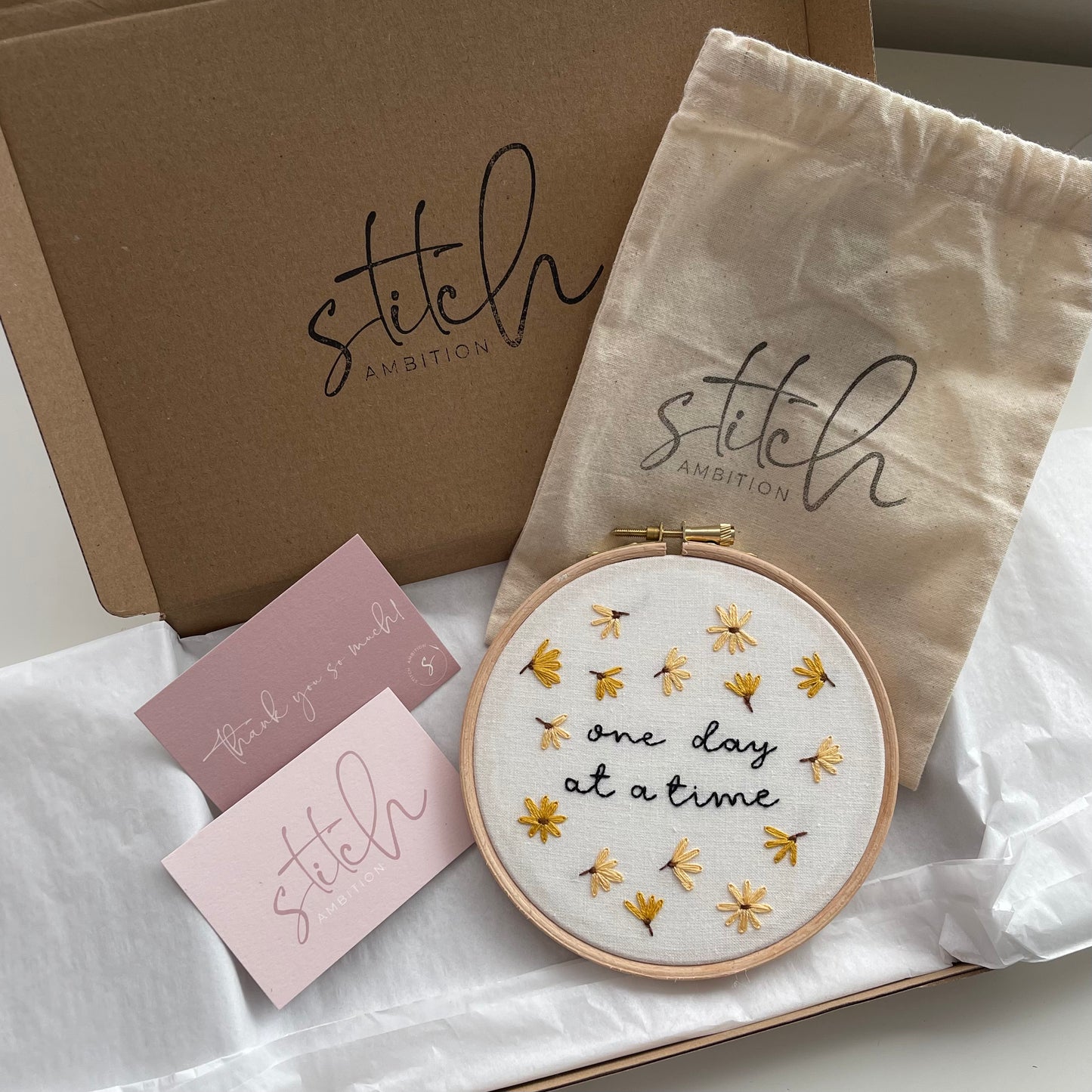 One Day At A Time Hand Embroidery Hoop