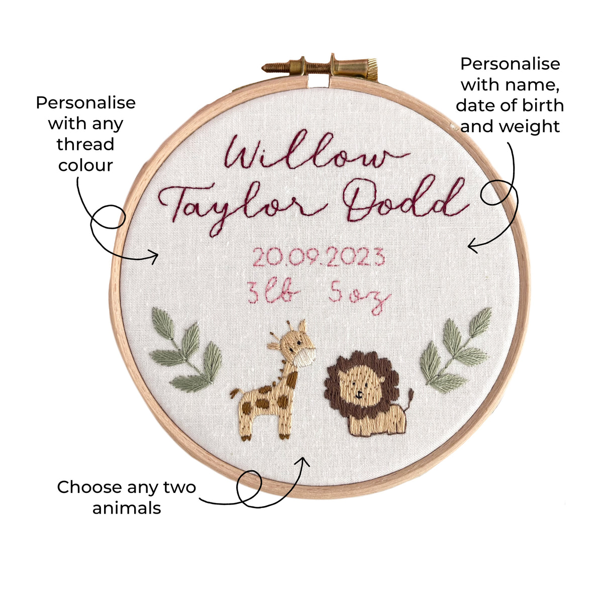Baby Personalised Embroidery Hoop