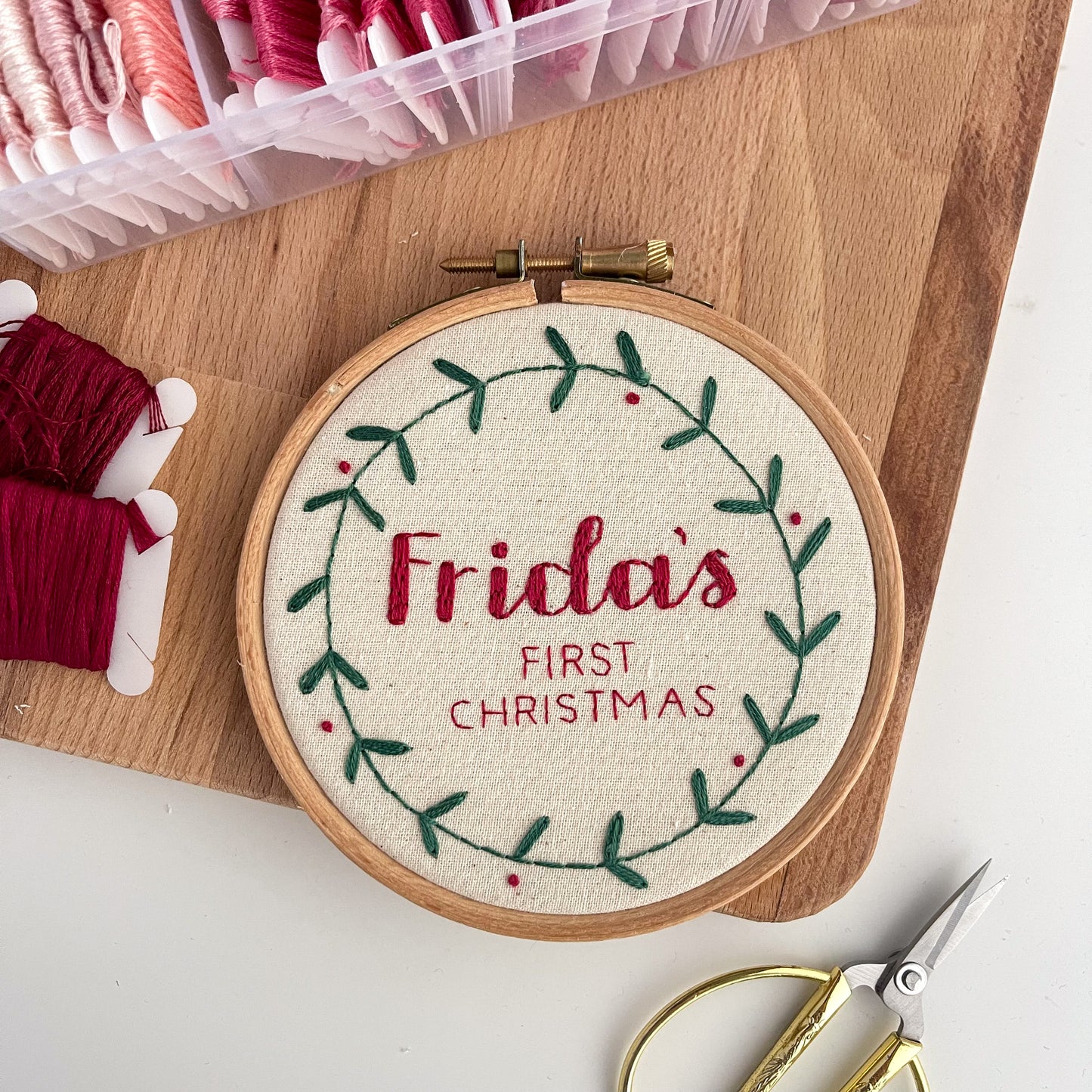 Baby's First Christmas Personalised Hand Embroidery Hoop