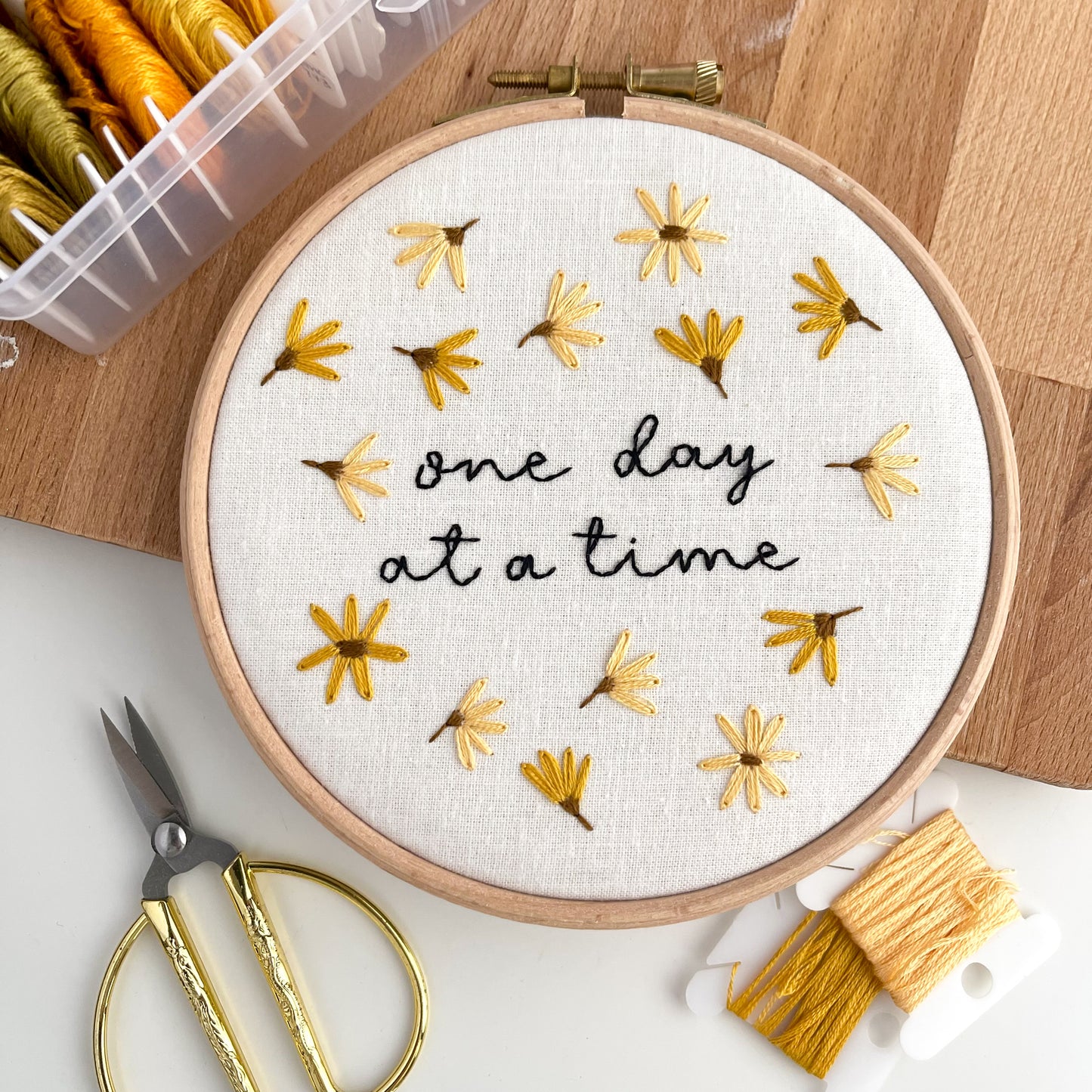 One Day At A Time Hand Embroidery Hoop