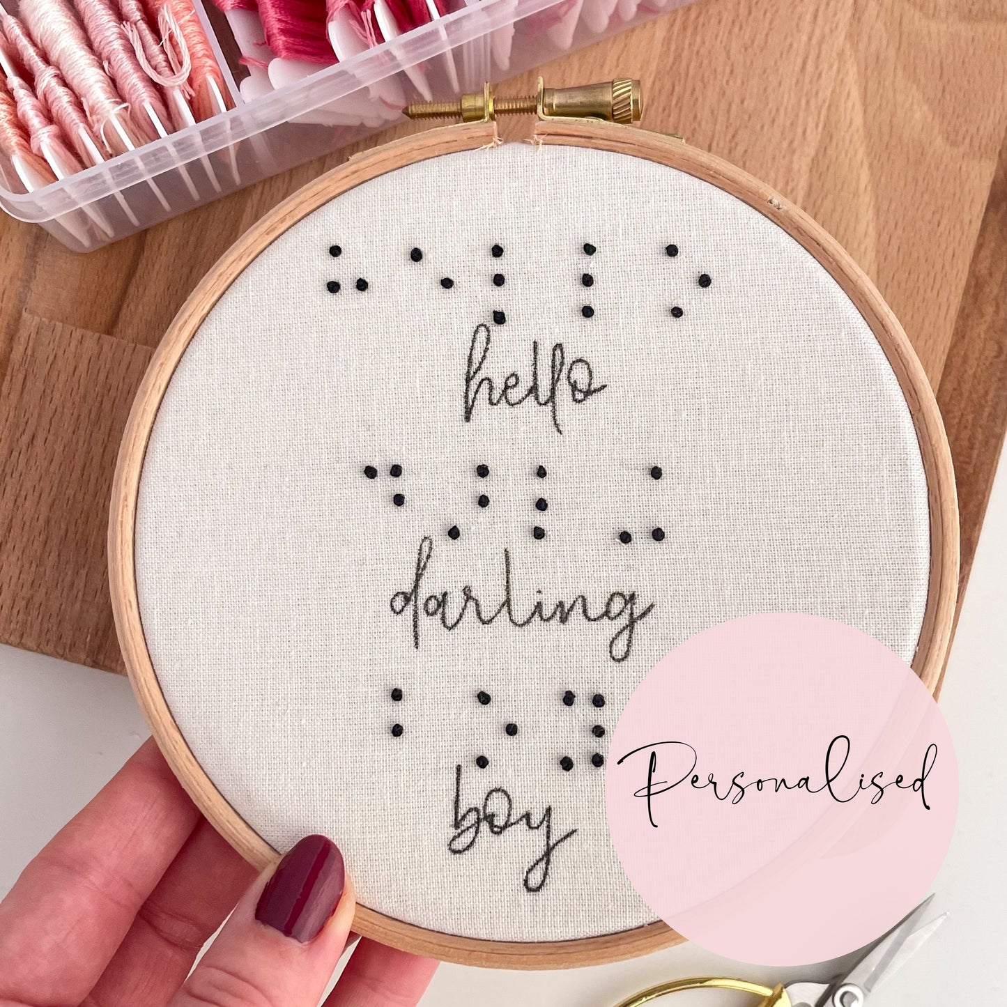 Braille Personalised Embroidery Hoop