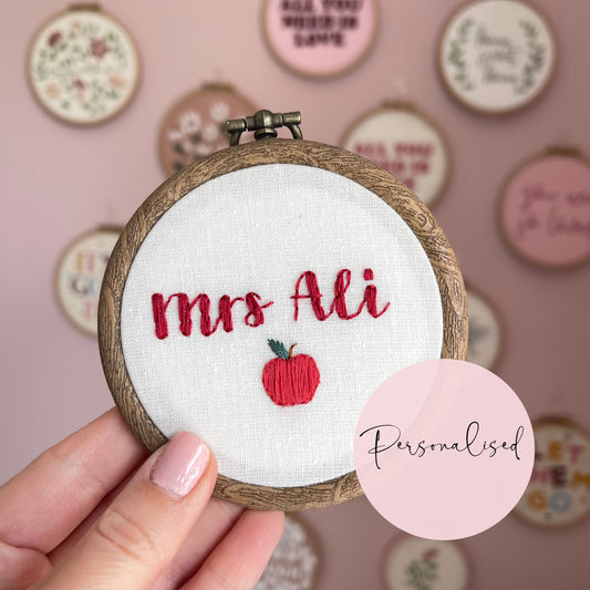 Teacher Hand Embroidery Hoop