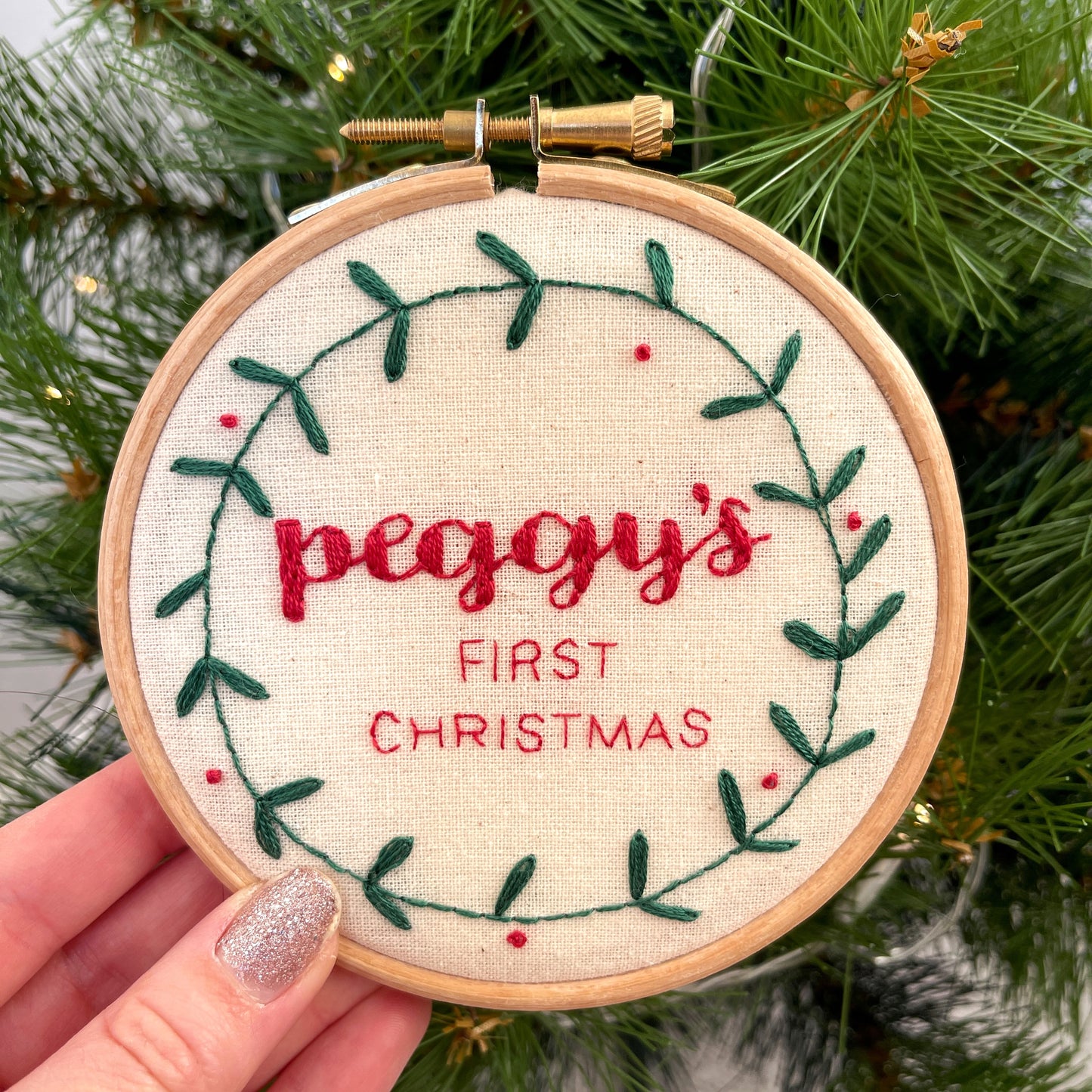 Baby's First Christmas Personalised Hand Embroidery Hoop