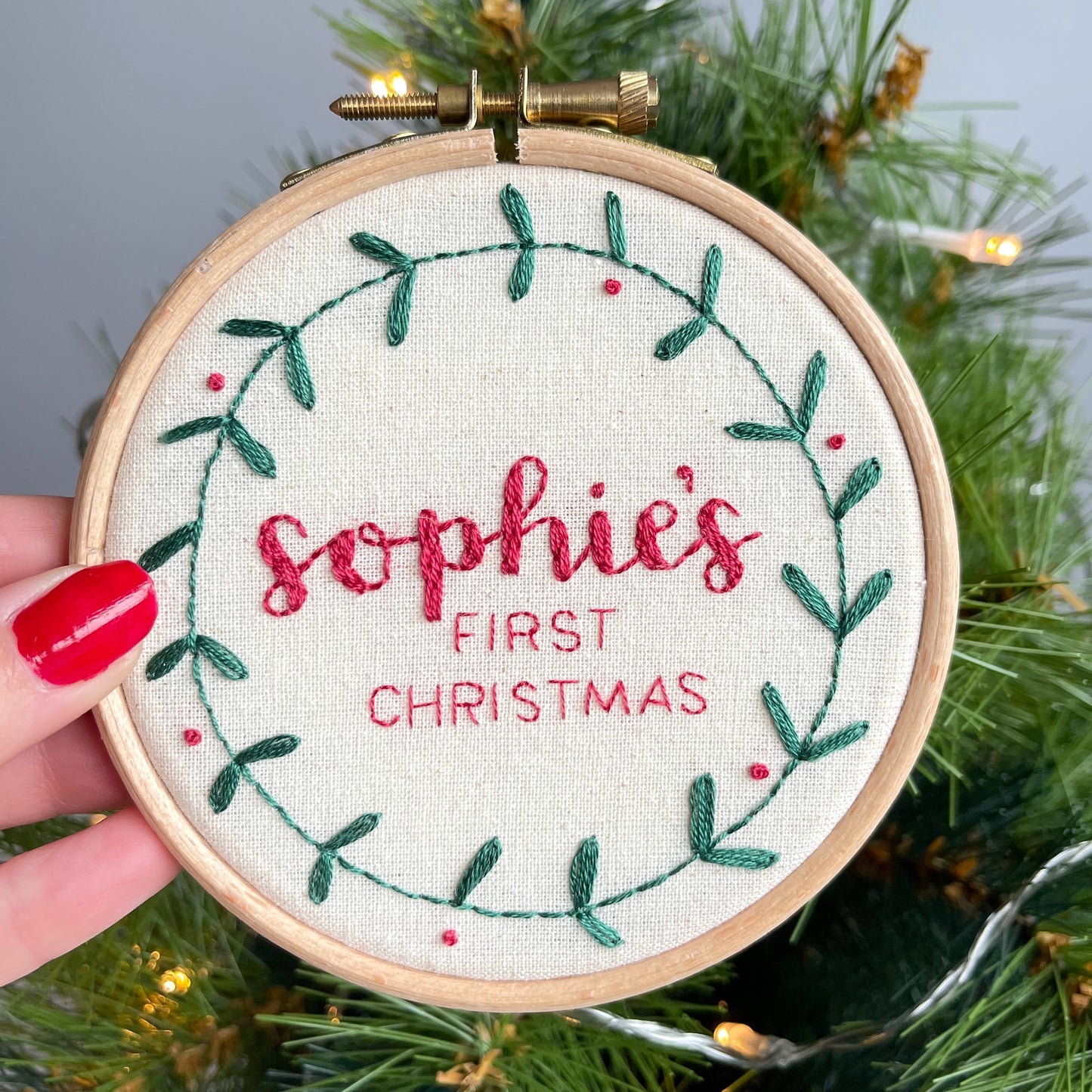 Baby's First Christmas Personalised Hand Embroidery Hoop