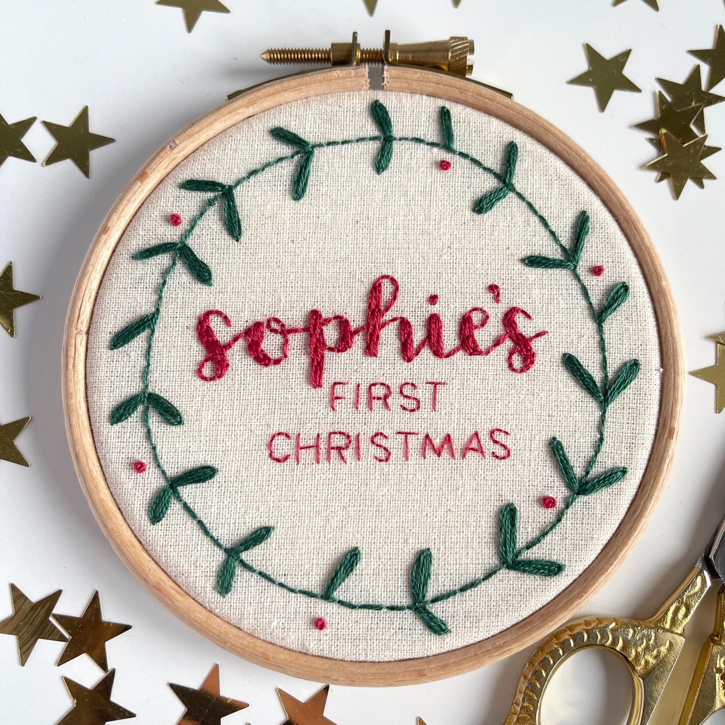 Baby's First Christmas Personalised Hand Embroidery Hoop