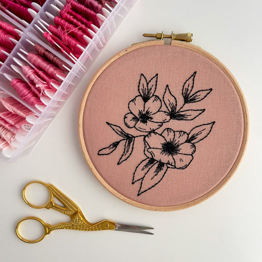 Pink Rose Bunch Hand Embroidery
