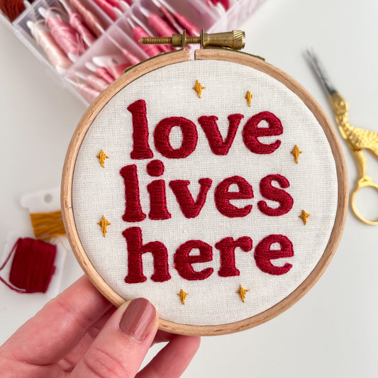 Love Lives Here Retro Hand Embroidery Hoop
