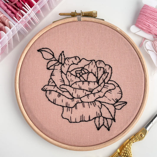 Pink Rose Hand Embroidery